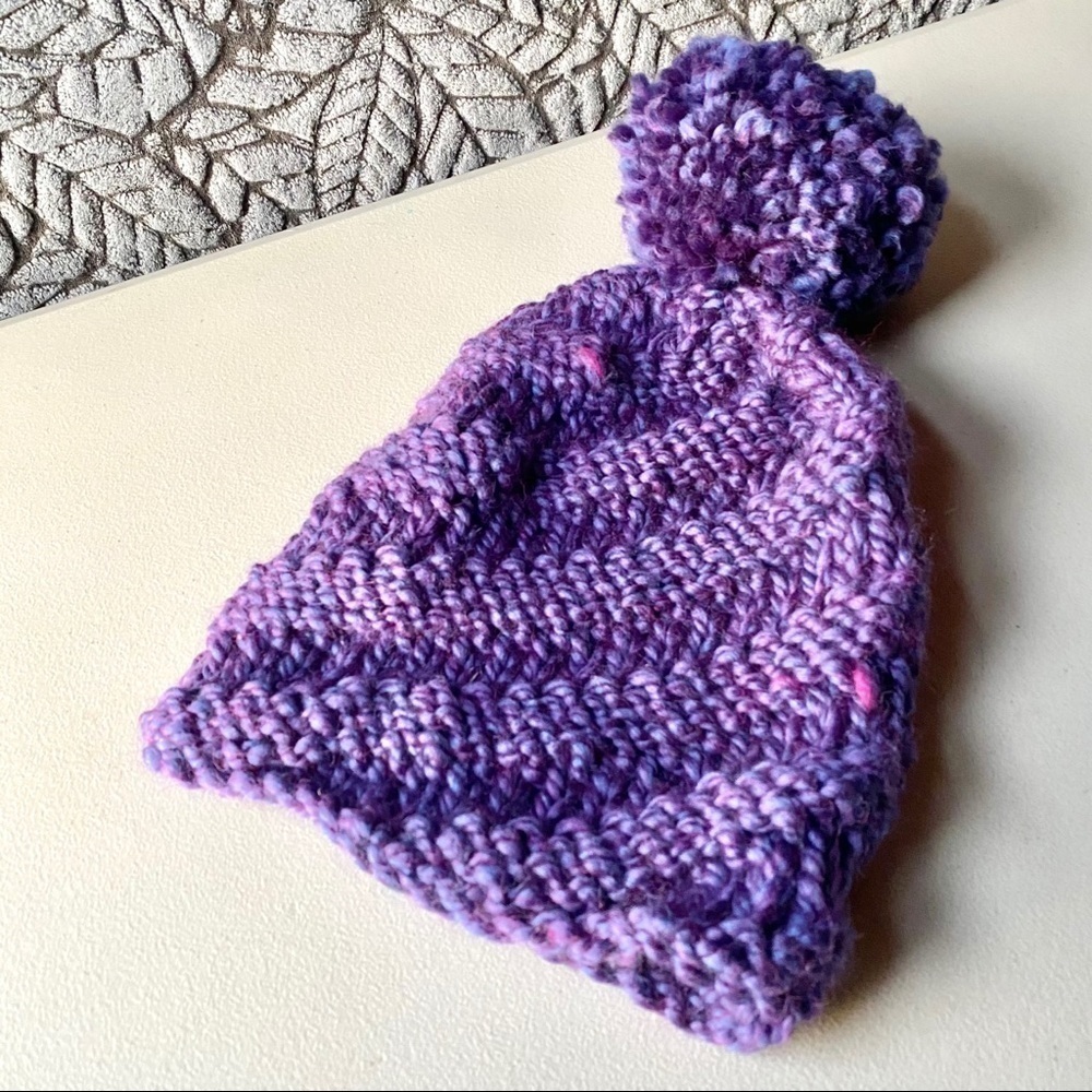 HAND made dreamy purple cable knit toque w Pom-pom & prairie/granny/cottage vibe